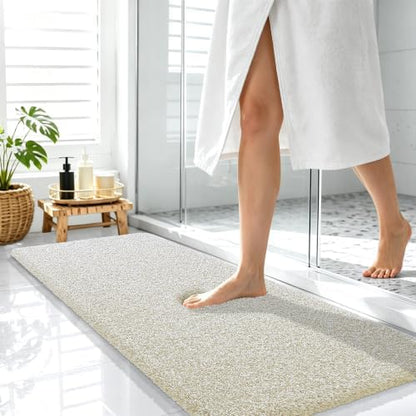 OLANLY Microfiber Bathroom Rugs 47x17, Quick Dry Bath Mat, Sand and White