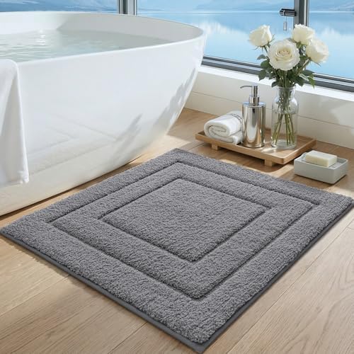DEXI Square Bathroom Rug 26x26, Non-Slip and Absorbent Bath Mat, Dark Grey