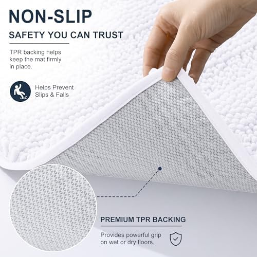 Smiry Thick Chenille Bathroom Runner Rugs 59x20, Absorbent Bath Mat, White