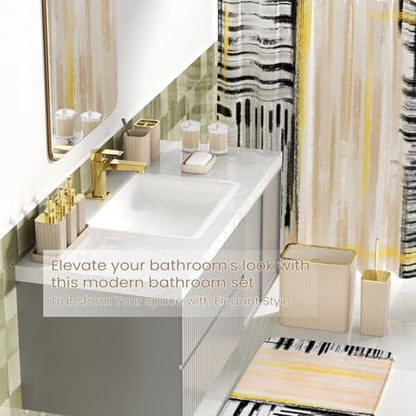 Bathroom Set - Bathroom Accessory Set, Beige Bathroom Set, 26PC Bathroom Sets with Shower Curtain and Rugs, Toilet Brush, Trash Can, Qtip Holder & Bathroom Soap Dispenser Set