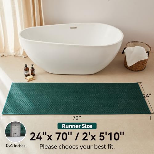 Triohero Bathroom Runner Rugs, Long Bath Mat Runner Washable Thin Quick Dry Low Pile Bathroom Runner Rugs Non Slip, Dark Green 24"x70"