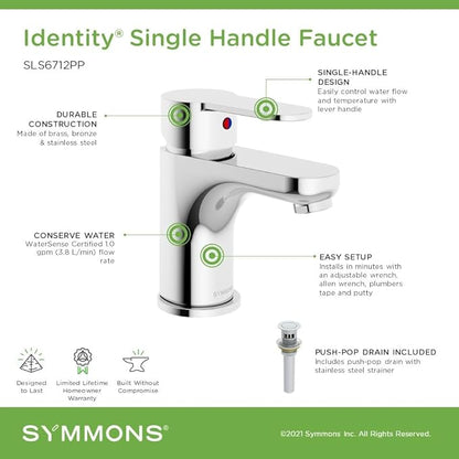 Symmons Identity Single-Hole Single-Handle Bathroom Faucet with Push Pop Drain in Polished Chrome (1.0 GPM)