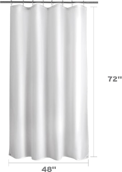 Titanker Small Stall Shower Curtain Liner Washable, 48x72 Inches, White Fabric Stall Shower Liner with 2 Magnets, Waterproof RV Shower Liner Soft Lightweight Polyester, White