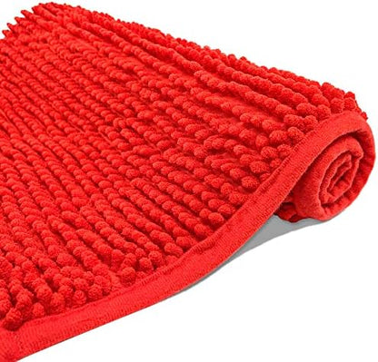Chenille Bath Mat Microfiber Floor Mat Baby Bath Mat for Kids Washable Bathroom Dry Fast Water Absorbent Shower Mat Area Rugs (23.6" x 34.6", Red)