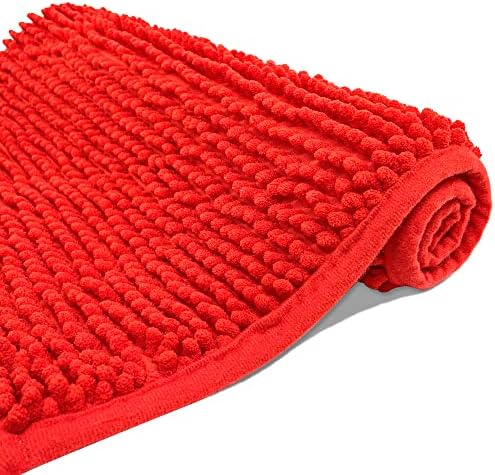 Chenille Bath Mat Microfiber Floor Mat Baby Bath Mat for Kids Washable Bathroom Dry Fast Water Absorbent Shower Mat Area Rugs (19.2" x 31.1", Red)