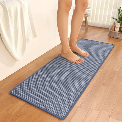 YDKGL Bathroom Runner Non Slip, Foam Weave Texture Bath Mat, Blue 20x59