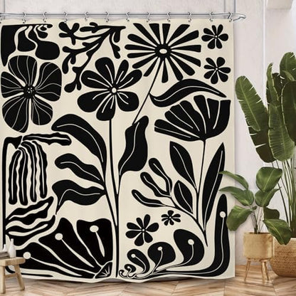 Black Matisse Flower Vintage Abstract Retro Art 70s Modern Shower Curtain