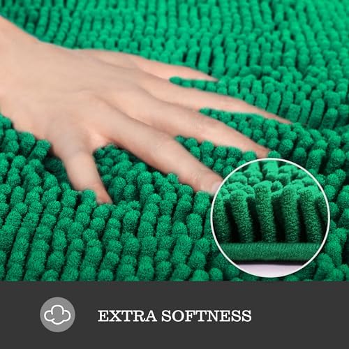 Yeaban Chenille Emerald Bathroom Rug 20"x32", Non-Slip Rubber Backing