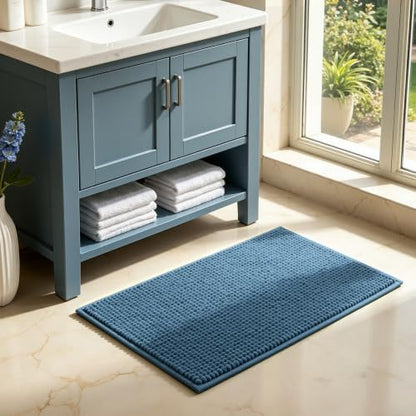 SUBRTEX Bathroom Rugs, 20" x 32" Chenille Bath Rug Soft Short Plush Bath Mat Soft Shower Mat Water Absorbent Shower Mat Quick Dry Machine Washable, Stone Blue