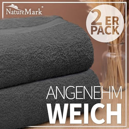 Pack of 2 Bath Towels - 100% Cotton, 500 g/m² - Soft, Absorbent & Durable - for Home, Sauna & Travel - 27 x 54 in (Anthrazite Grey)