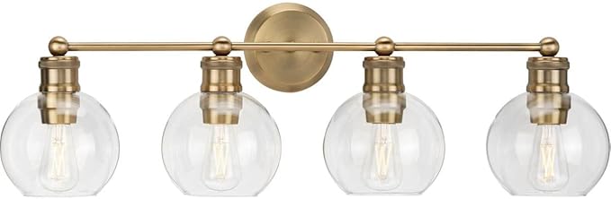 Hansford Collection 4-Light Clear Glass Farmhouse Bath Vanity Light Vintage Brass