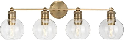 Hansford Collection 4-Light Clear Glass Farmhouse Bath Vanity Light Vintage Brass