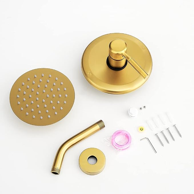 Brushed Gold Shower Head And Faucet Set Complete With Valve Shower Fixtures With 6 Inch High Pressure Rain Shower Head Trim kit Rough Include Regaderas Para bBaño Modernas