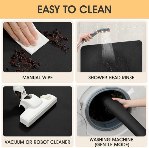 ACCUMTEK Non Slip Bath Mat, Thin Bathroom Rugs Fit Under Door, Quick Dry Bath Mats, Machine Washable Bath Rugs for Bathroom, Bathtub & Kitchen, Black/Solid/48 x20