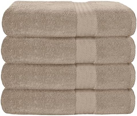 GLAMBURG Premium Cotton 4 Pack Bath Towel Set - 100% Pure Cotton - 4 Bath Towels 27x54 - Ideal for Everyday use - Ultra Soft & Highly Absorbent - Tan