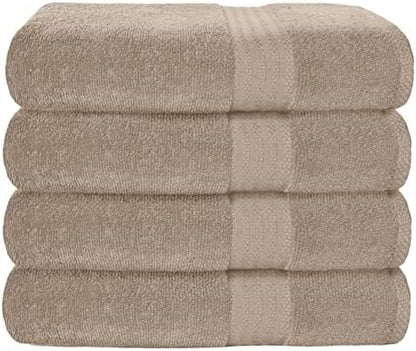 GLAMBURG Premium Cotton 4 Pack Bath Towel Set - 100% Pure Cotton - 4 Bath Towels 27x54 - Ideal for Everyday use - Ultra Soft & Highly Absorbent - Tan