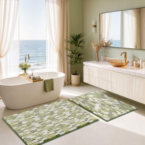 BSICPRO Bathroom Rugs Sets 2 Piece, Modern Bath Mat 20"x32"+16"x24", Sage