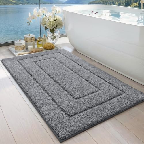DEXI Bathroom Rugs 43x24, Non-Slip and Absorbent Bath Mat, Grey