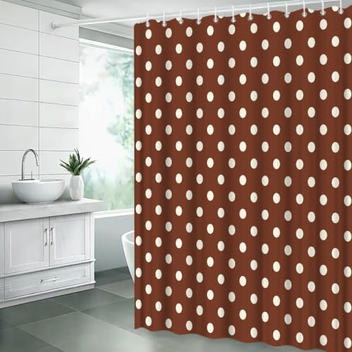 Polka Dot Shower Curtain Brown White Dots Vintage Retro Fabric Decorative Bathroom Curtains with Hooks,75" Wx70 H