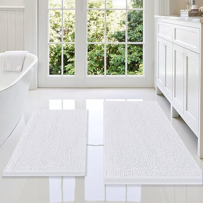 Smiry Chenille Bathroom Rugs Sets 2 Piece (36x24+30x20, White)