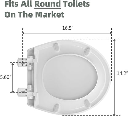 Slow Close Toilet Seat, Fit Round and Standard Toilets, Quick Release Hinges for Easy Clean, Two Mounting Options for Easy Installing, Heavy Duty, Never Loosen, White