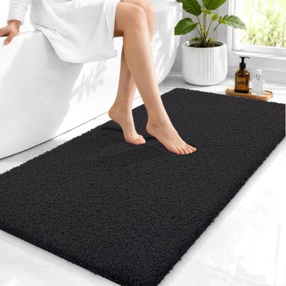 OLANLY Microfiber Bathroom Runner Rugs 44x24, Ultra Soft Bath Mat, Black