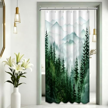 Dark Green and White Stall Shower Curtain, 36X72 in Narrow Small, Forest