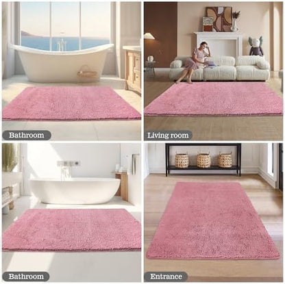 Yeaban Chenille Rose Dawn Bathroom Rug 40"x60",Non-Slip Rubber Backing