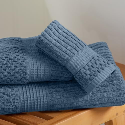 Springtree Home 100% Cotton Bath Towel Set | 4-Pack | Textured | Oceanview