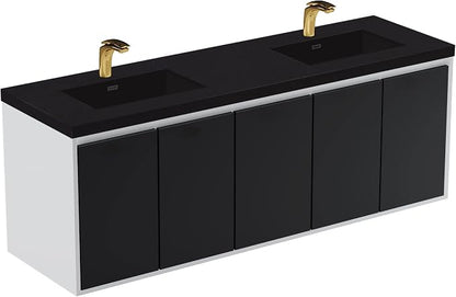 Dowell 73" Bathroom Sink,Double Bowl Vanity Basin,Rectangular Drop-In Bathroom Sink with Overflow,Black-000 7322BPBL