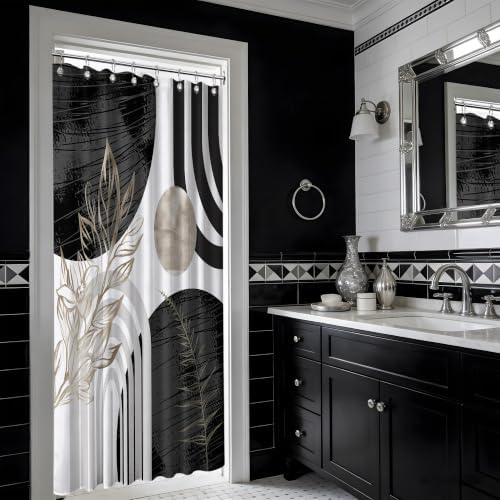 Black and White Stall Shower Curtain, 48X72 in Narrow Small, Mid Century
