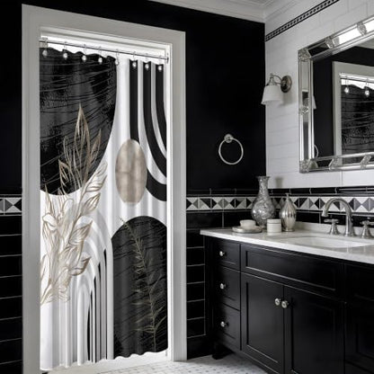 Black and White Stall Shower Curtain, 48X72 in Narrow Small, Mid Century