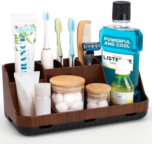 GFWARE Wood Toothbrush Holders for Bathroom Organizer with Drain Holes