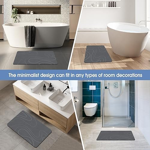 Veeloim Stone Bath Mat Diatomaceous Earth Shower Mat Non-Slip Super Absorbent Diatomite Stone Bath Mats for Bathroom Floor Quick Drying Natural Easy to Clean