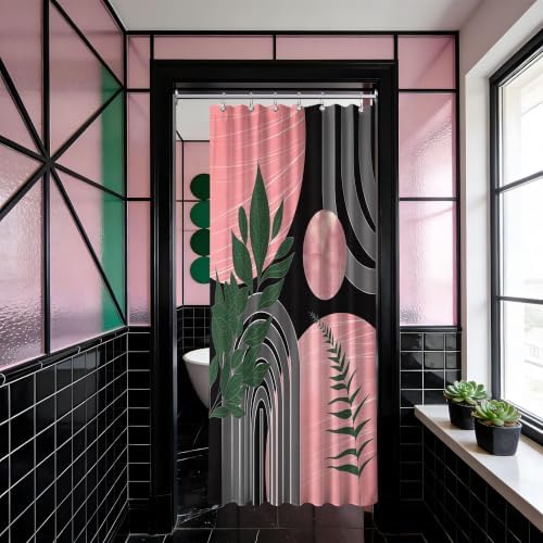 Black and Pink Stall Shower Curtain, 36X72 in Narrow Small, Mid Century