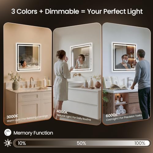30"x30" LED Bathroom Mirror with Anti-Fog, Backlit & Front Lights, Memory
