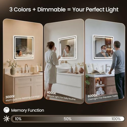 30"x30" LED Bathroom Mirror with Anti-Fog, Backlit & Front Lights, Memory