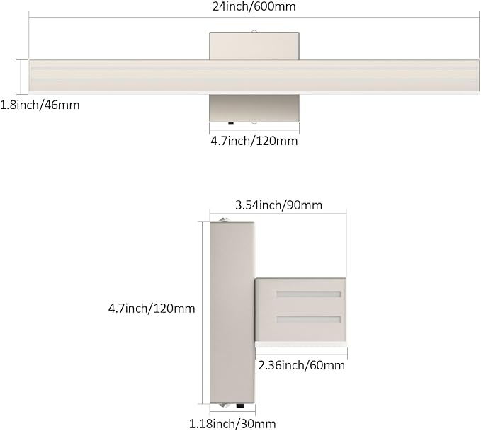 Ralbay 24inch Brushed Nickel Vanity Light with 5 Color Temperature (2700K-6000K) Dimmable Acrylic Metal 24W LED Modern Bathroom Vanity Light Bar