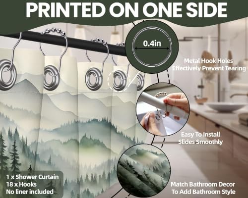 Sage Green Forest Extra Wide Shower Curtain, 108X72 in for Clawfoot Tub