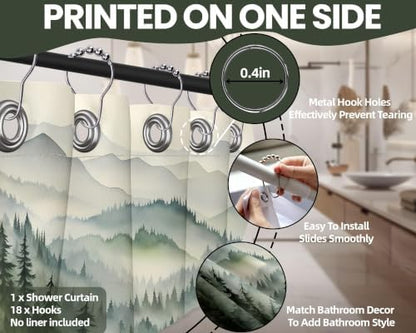 Sage Green Forest Extra Wide Shower Curtain, 108X72 in for Clawfoot Tub