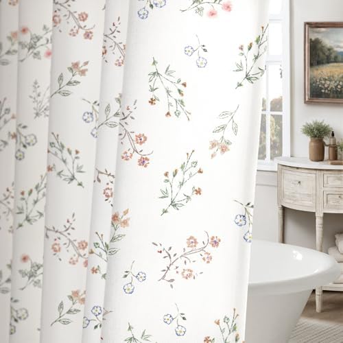 Floral Farmhouse Vintage Cotton Shower Curtain French Country Decor 72Wx72H