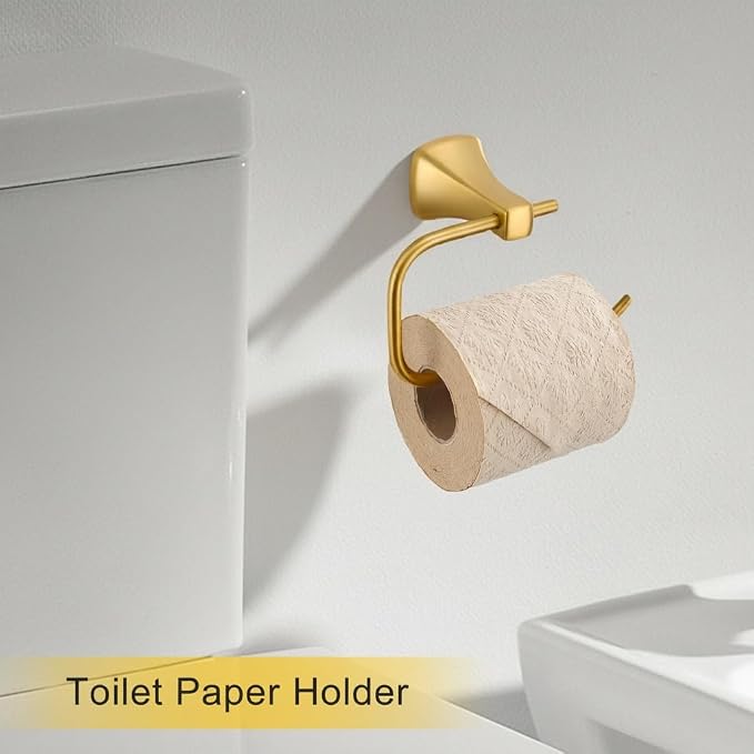 Brushed Gold Bathroom Hardware Set 4 Piece Gold Bathroom Accessories Set, 23.6 inch Bath Towel Bar Set | Towel Hook | Toilet Paper Holder | Hand Towel Holder