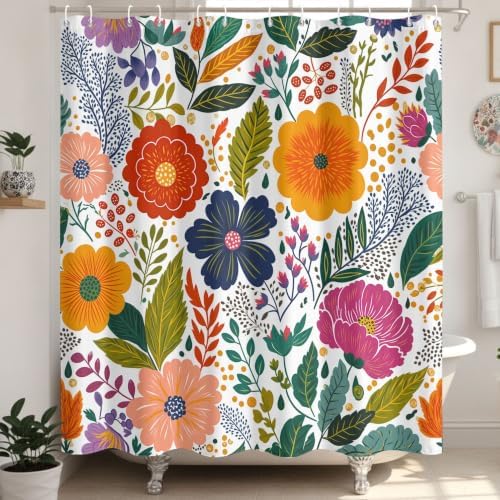 Boho Floral Shower Curtain for Bathroom 72X72Inch