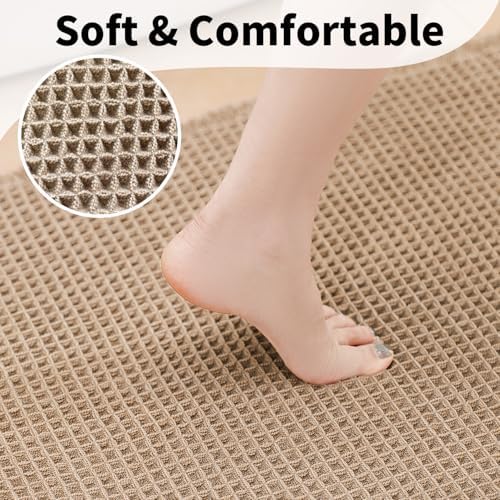 Waffle Bath Mat, Boho Bathroom Rug Non Slip Washable, 24 x 36, Khaki