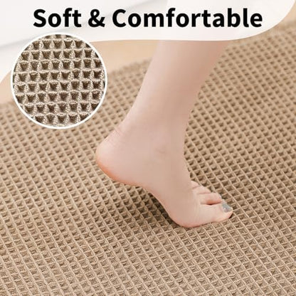Waffle Bath Mat, Boho Bathroom Rug Non Slip Washable, 24 x 36, Khaki
