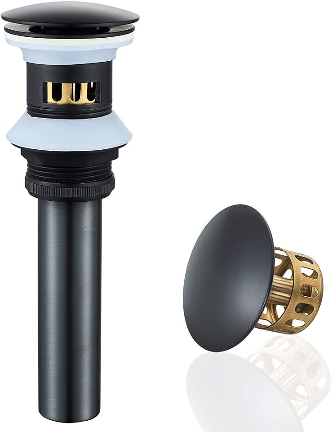 Bathroom Sink Drain with Overflow Hole Black Vessel Vanity Sink Pop Up Drain Stopper with Detachable Basket, Anti-Explosion and Anti-Clogging Drain Strainer