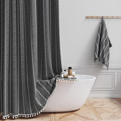 BTTN 72x78 Long Farmhouse Linen Heavy Duty Shower Curtain, Charcoal Grey