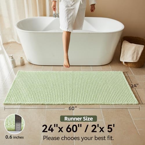 Triohero Waffle Runner Bath Mat - Long Bathroom Rugs Non Slip Washable, Ultra Soft Super Absorbent Quick Dry Boho Farmhouse Bathroom Decor, 24" x 60"', Pale Green
