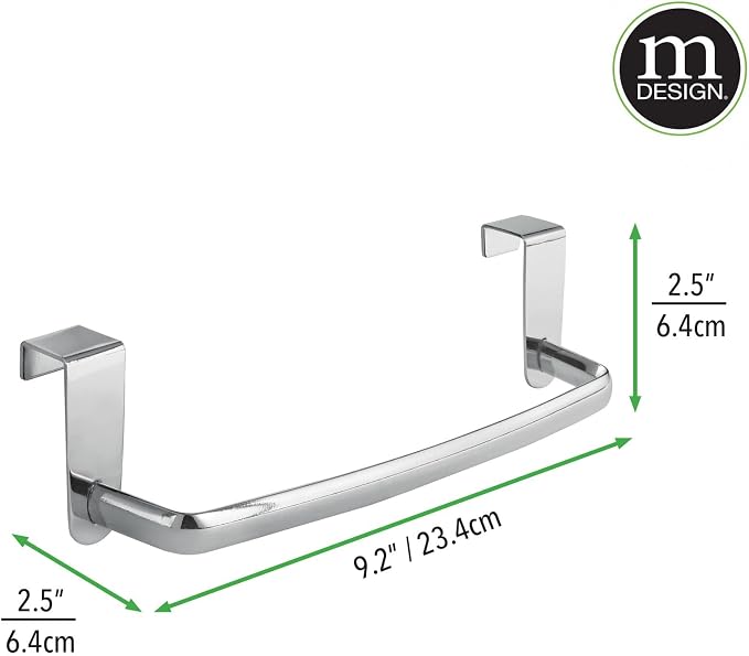 mDesign Steel Metal Wire Over Cabinet Towel Rack Storage Organizer - Hang on Cabinet or Door - Towel Bar Holder for Kitchen - Holds Hand Towels, Washcloths - Spira Collection - Chrome