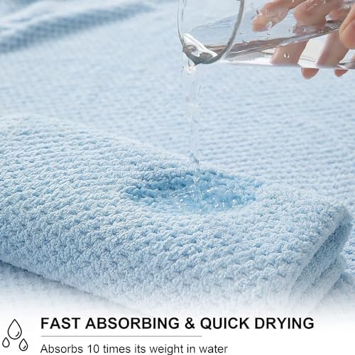 8-Piece Bath Towel Set, 2 Extra Large Bath Towel Sheets, 2 Hand Towels and 4 Washcloths - Highly Absorbent Quick Dry Microfiber,Ultra Soft Towel Set for Bathroom, Waffle Weave Design, Pack of 8(Blue)